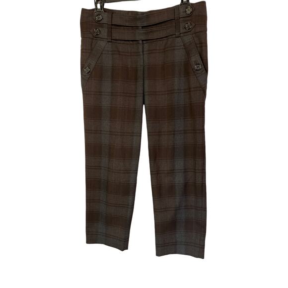 Anthropologie Cartonnier Cropped Plaid Pants Brown Gray Button Detail Women’s 4S - Picture 8 of 8